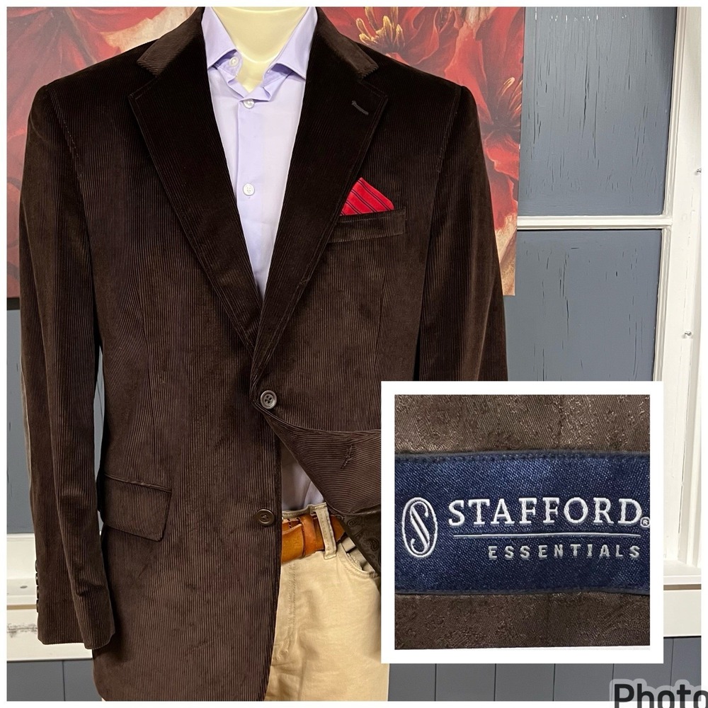 Stafford Corduroy Blazer‎ Jacket Sport Coat Mens 42R Classic Fit Cotton Brown